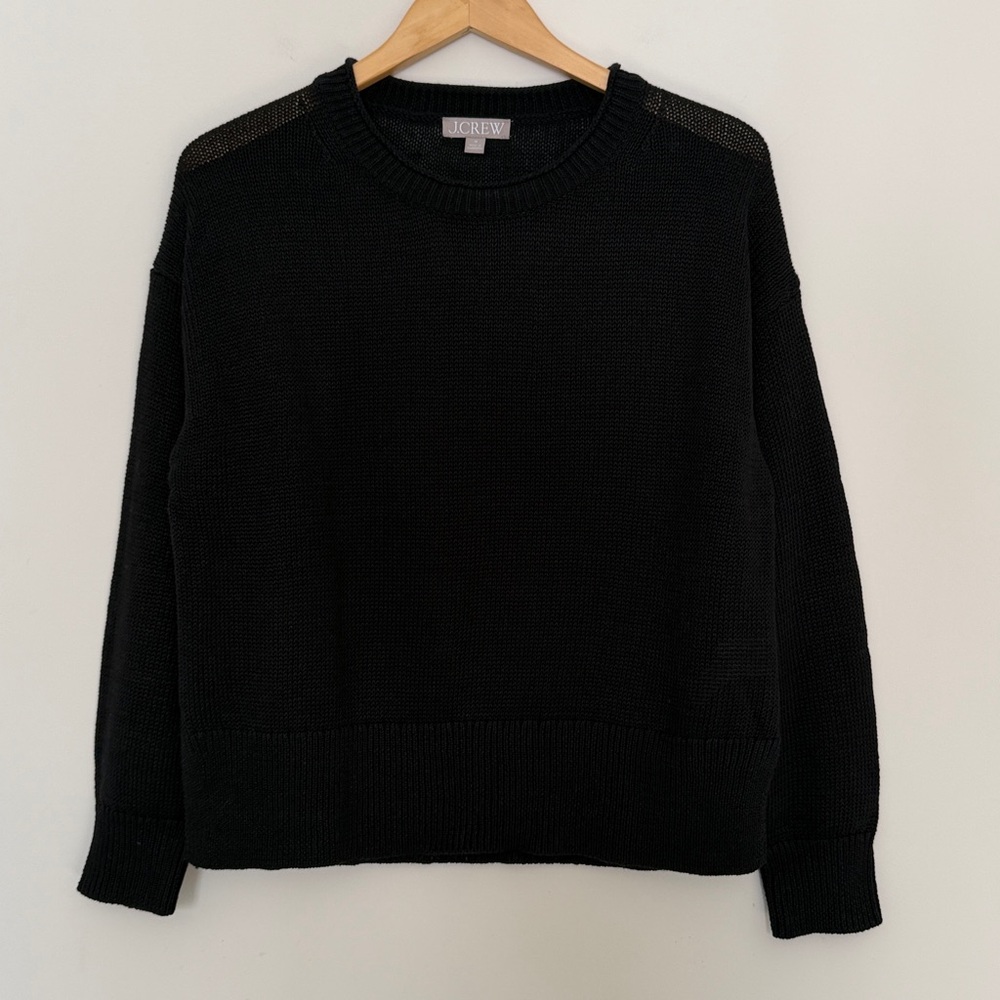 J. Crew NWOT Relaxed Cotton-Linen Blend Beach Sweater In Black - Picture 2 of 5